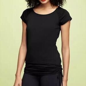 Gap Stretch Side Tie Black Top Shirt Tee XL Ruched Gym Workout Atheisure NWT